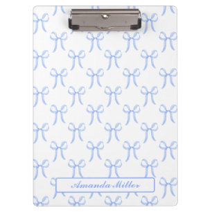 Cute Girly Pretty Blue Coquette Bows Monogram Clipboard