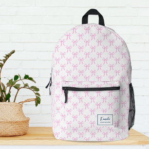 Cute Girly Pretty Pink Coquette Bows Monogram Printed Backpack