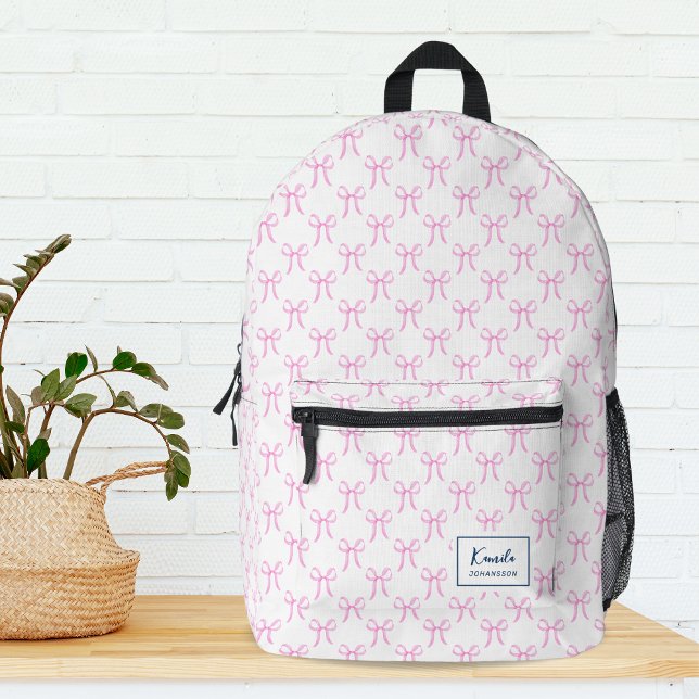 Cute Girly Pretty Pink Coquette Bows Monogram Printed Backpack (Creator Uploaded)