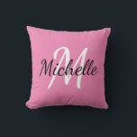Cute Girly Pretty Pink Monogram Initials Cushion<br><div class="desc">Throw pillow with a pink background and white custom monogram first initial and first name.</div>