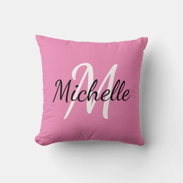 Cute Girly Pretty Pink Monogram Initials Cushion (Front)