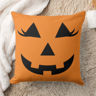 Cute Girly Pumpkin Halloween Jack Jill O Lantern Cushion
