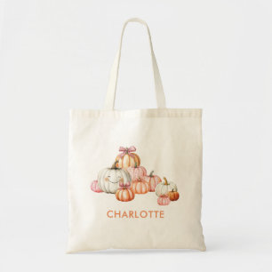 Cute Girly Pumpkins Bows Halloween Tote Bag
