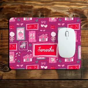 Cute Girly Purple Coquette Strawberry Pattern Mouse Pad