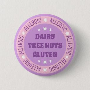 Cute Girly Purple Emergency Contact Food Allergy 6 Cm Round Badge