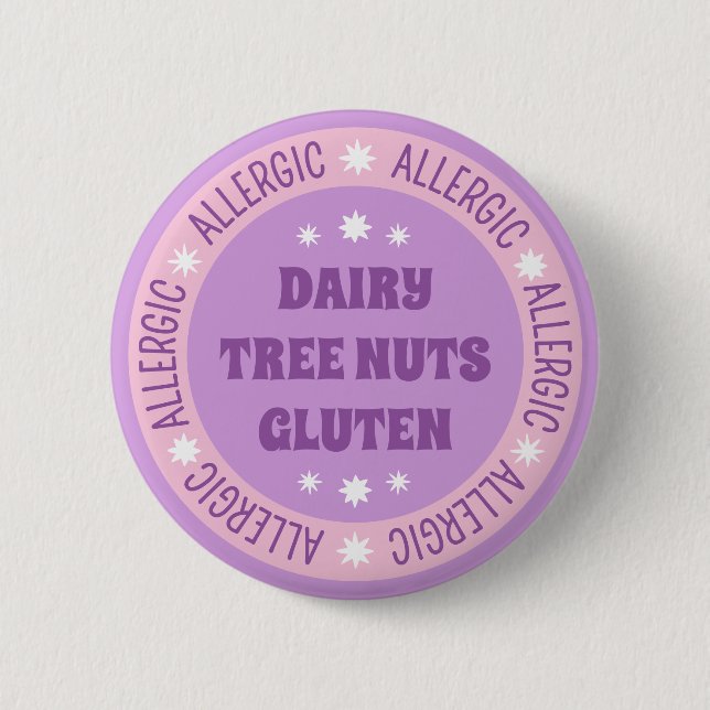 Cute Girly Purple Emergency Contact Food Allergy 6 Cm Round Badge (Front)