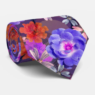 Cute & Girly Purple Floral Pattern Trendy Colourfu Tie