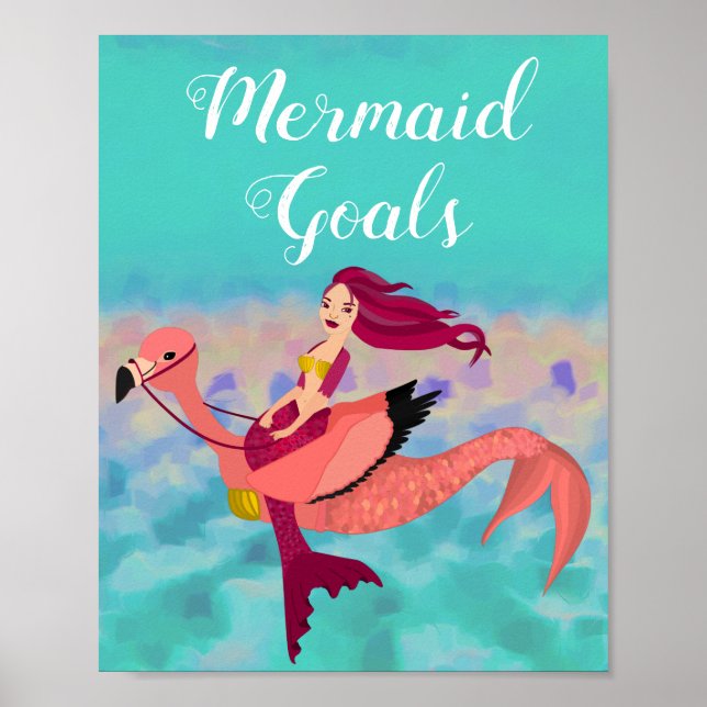 Cute Girly Purple Mermaid & Pink Mermingo Poster (Front)