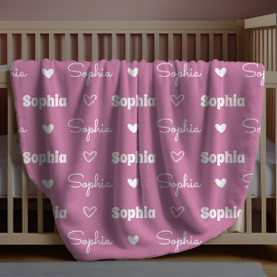 Cute girly purple repeating name monogram fleece blanket