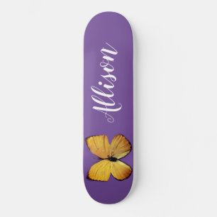 Cute Girly Purple Yellow Butterfly Personalised Skateboard