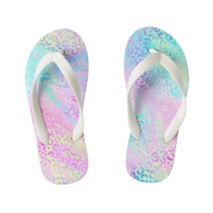 Cute Girly Rainbow Shimmer Leopard Print Kid's Jandals