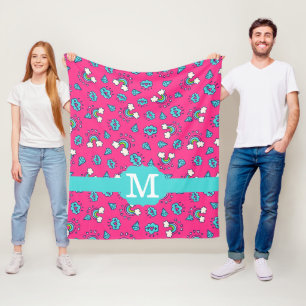 Cute Girly Rainbows Hearts & Gems Pattern Monogram Fleece Blanket