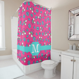 Cute Girly Rainbows Hearts & Gems Pattern Monogram Shower Curtain