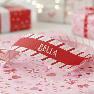 Cute Girly Red and Pink Xmas Candy Cane Stripes Grosgrain Ribbon