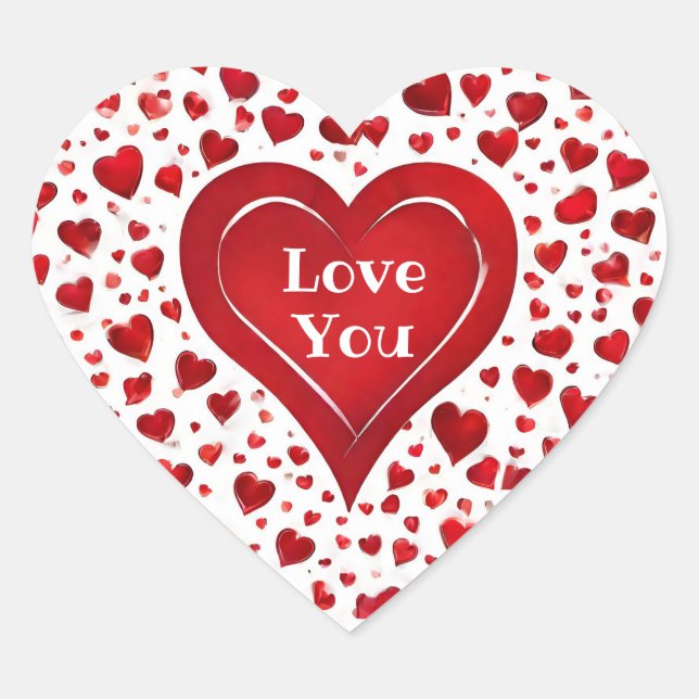 Cute Girly Red And White Love Heart Sticker (Front)