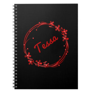 Cute girly red floral monogram personalised name notebook