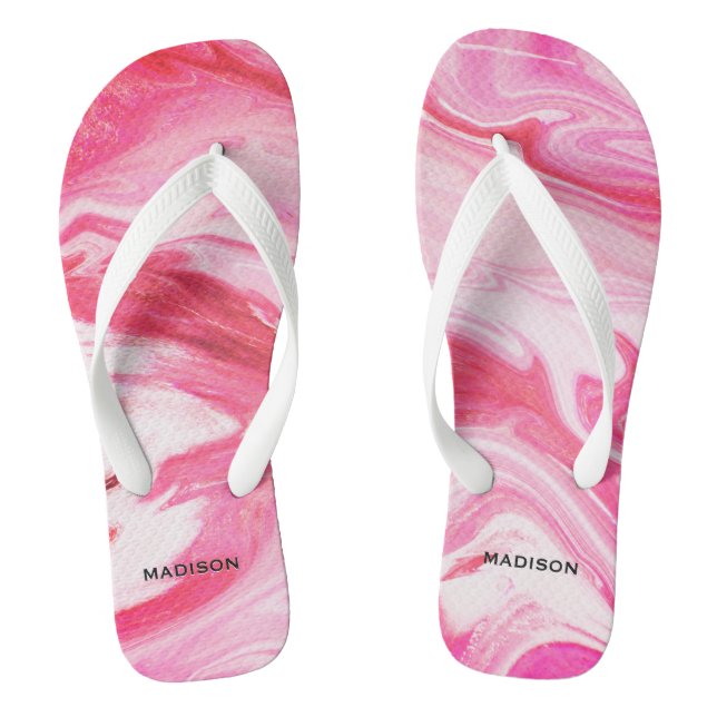 Cute girly red pink marble art monogram  jandals (Footbed)