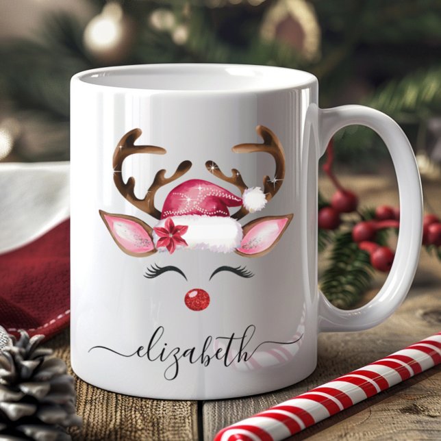 Cute Girly Reindeer Christmas Coffee Mug (Creator Uploaded)
