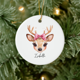 Cute Girly Reindeer Personalize Christmas Ornament