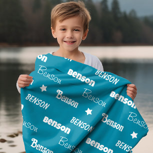 Cute girly repeating name personalized teal fleece blanket