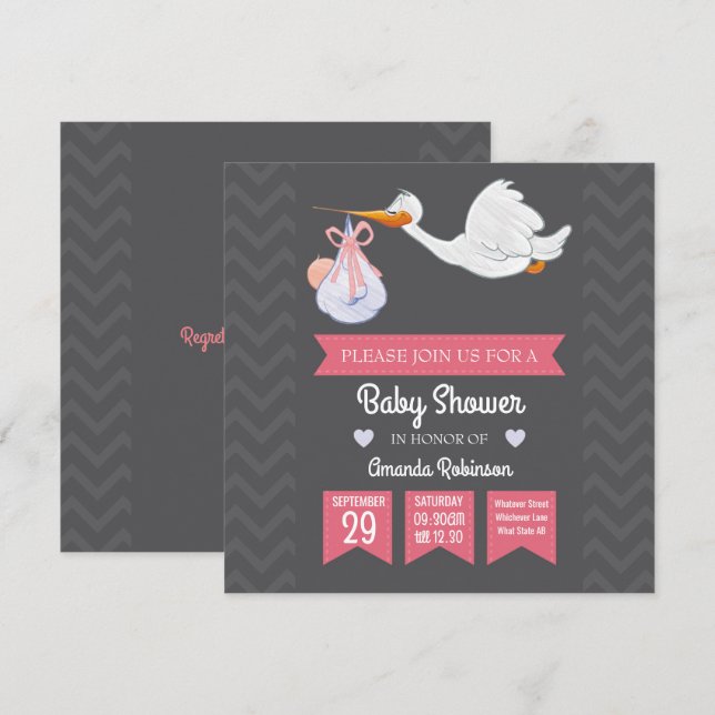 Cute Girly Retro Baby Girl Shower personalised Invitation (Front/Back)
