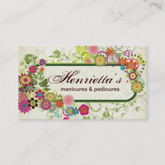 Cute Girly Retro Floral Fine Art Fashion Business Card (Front)