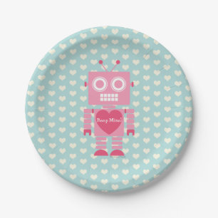 Cute Girly Robot Paper Plate