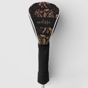 Cute Girly Rose Gold Floral Signature Golf Head Cover