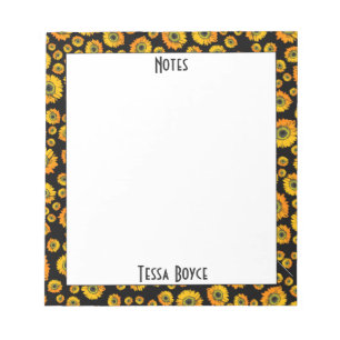 Cute Girly Rustic Yellow Sunflower Monogrammed Notepad