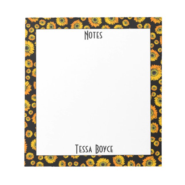 Cute Girly Rustic Yellow Sunflower Monogrammed Notepad (Front)