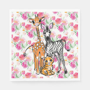 Cute girly Safari friends, giraffe, zebra, tiger Napkin