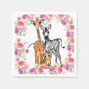 Cute girly Safari friends, giraffe, zebra, tiger Napkin