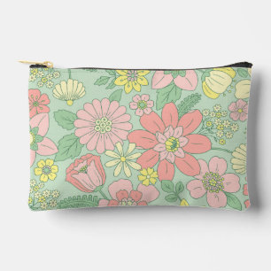 Cute girly sage green background Modern flowers Accessory Pouch