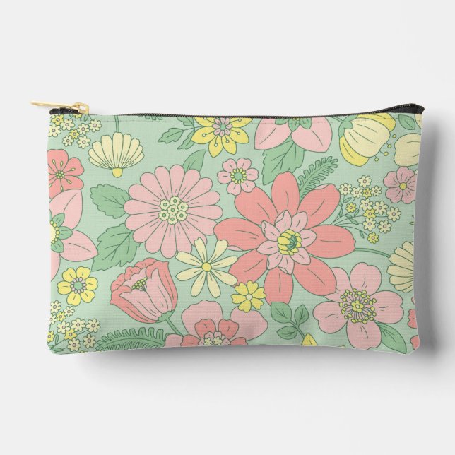 Cute girly sage green background Modern flowers Accessory Pouch (Front)