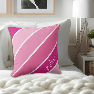 Cute Girly Script Name Pink Stripes Pillow