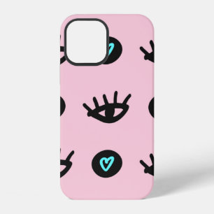 Cute girly seamless pattern with doodle eyes and h iPhone 12 case