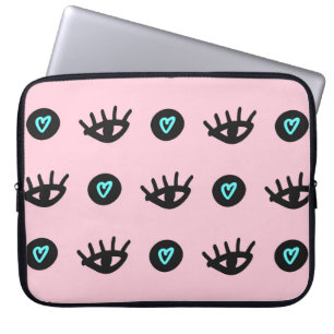 Cute girly seamless pattern with doodle eyes and h laptop sleeve