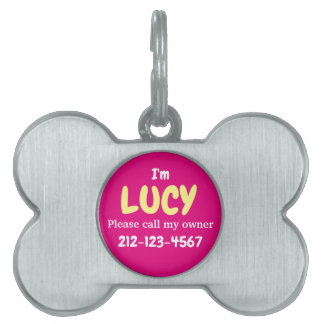 Cute Girly Silver Bone Shaped Hot Pink Customised Pet ID Tag