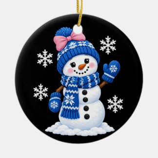 Cute Girly Snowman Christmas Women Girls Bow  Ceramic Tree Decoration