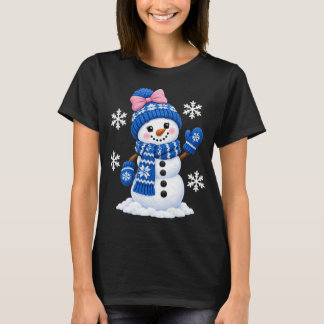 Cute Girly Snowman Christmas Women Girls Bow  T-Shirt