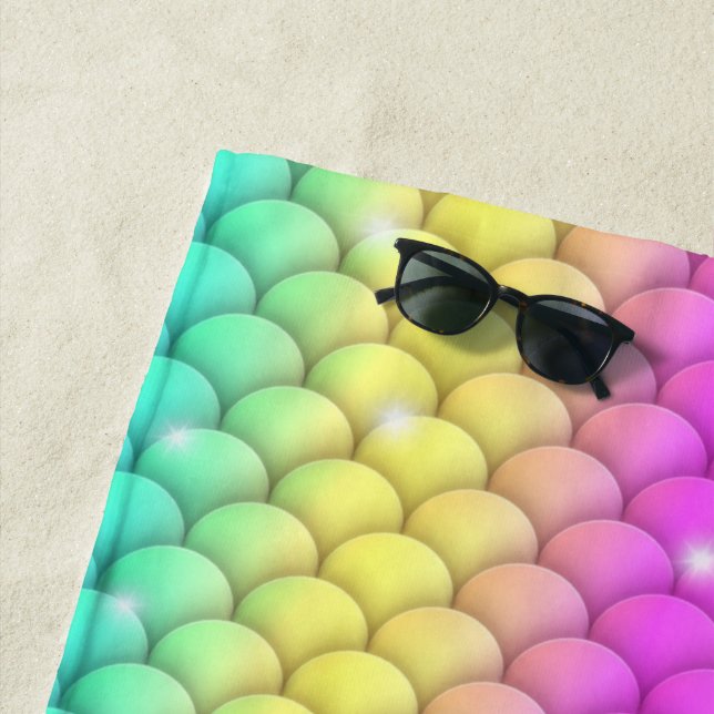 Cute Girly Sparkling Rainbow Mermaid Scales Beach Towel (In Situ)