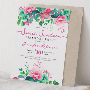 Cute Girly Spring Floral Sweet 16 Birthday Party  Invitation