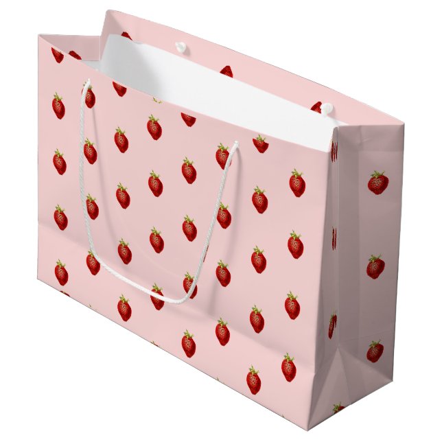 Cute Girly Strawberry Pattern on Pink  Large Gift Bag (Front Angled)