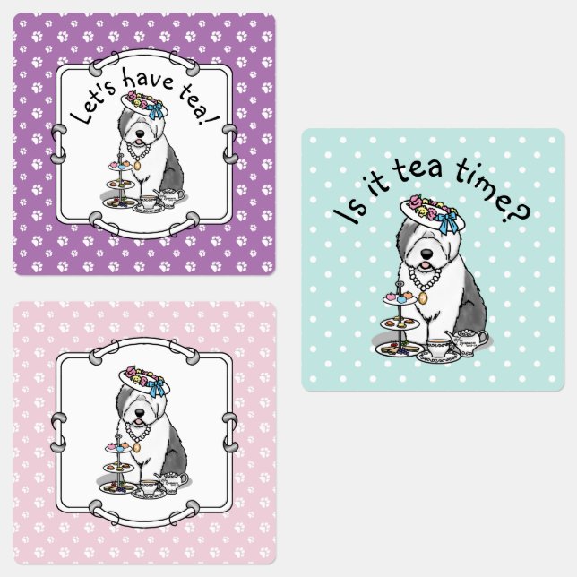 Cute Girly Tea Party Old English Sheepdog (Grey 1) (Group)