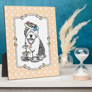 Cute Girly Tea Party Old English Sheepdog (Grey 1) Plaque