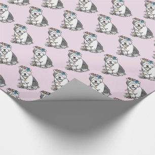 Cute Girly Tea Party Old English Sheepdog (Grey 1) Wrapping Paper