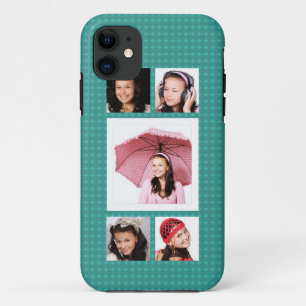 Cute Girly Teal 5 Photo Collage Case-Mate iPhone Case
