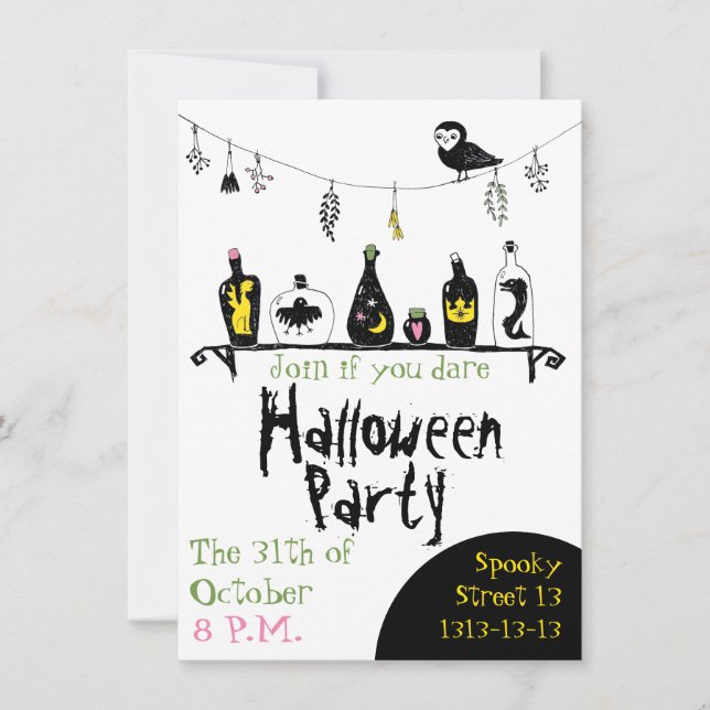 Cute girly teens Halloween party invitation (Front)