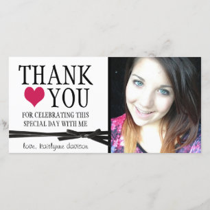 Cute Girly Thank You with Photo Card