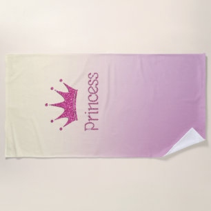 Cute Girly Tiara,Princess ,Ombre -Personalised Beach Towel